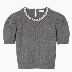 Sandro Madie Gray Cable Embellished Knit Sweater with Pearls XS
